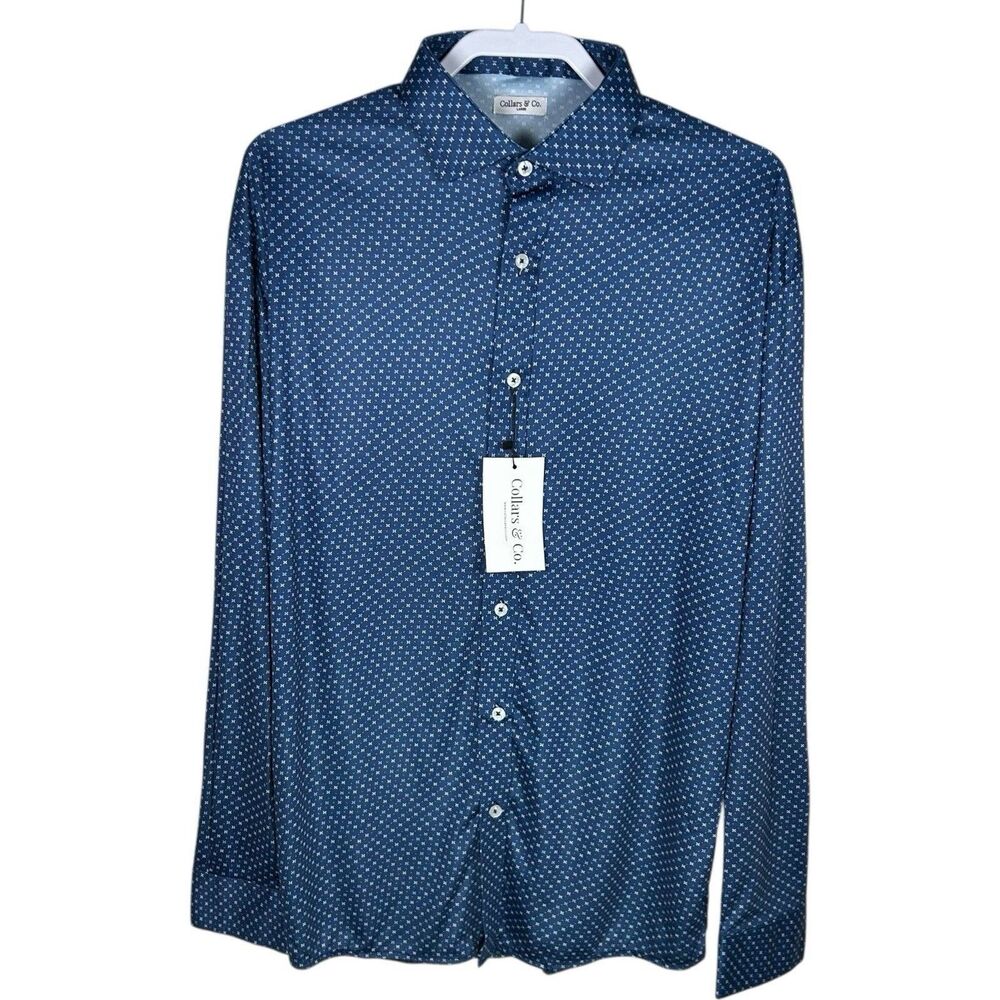 Collars & Co Polo Shirt Mens Large Blue Los Cabos Star Long Sleeve Quattro NWT